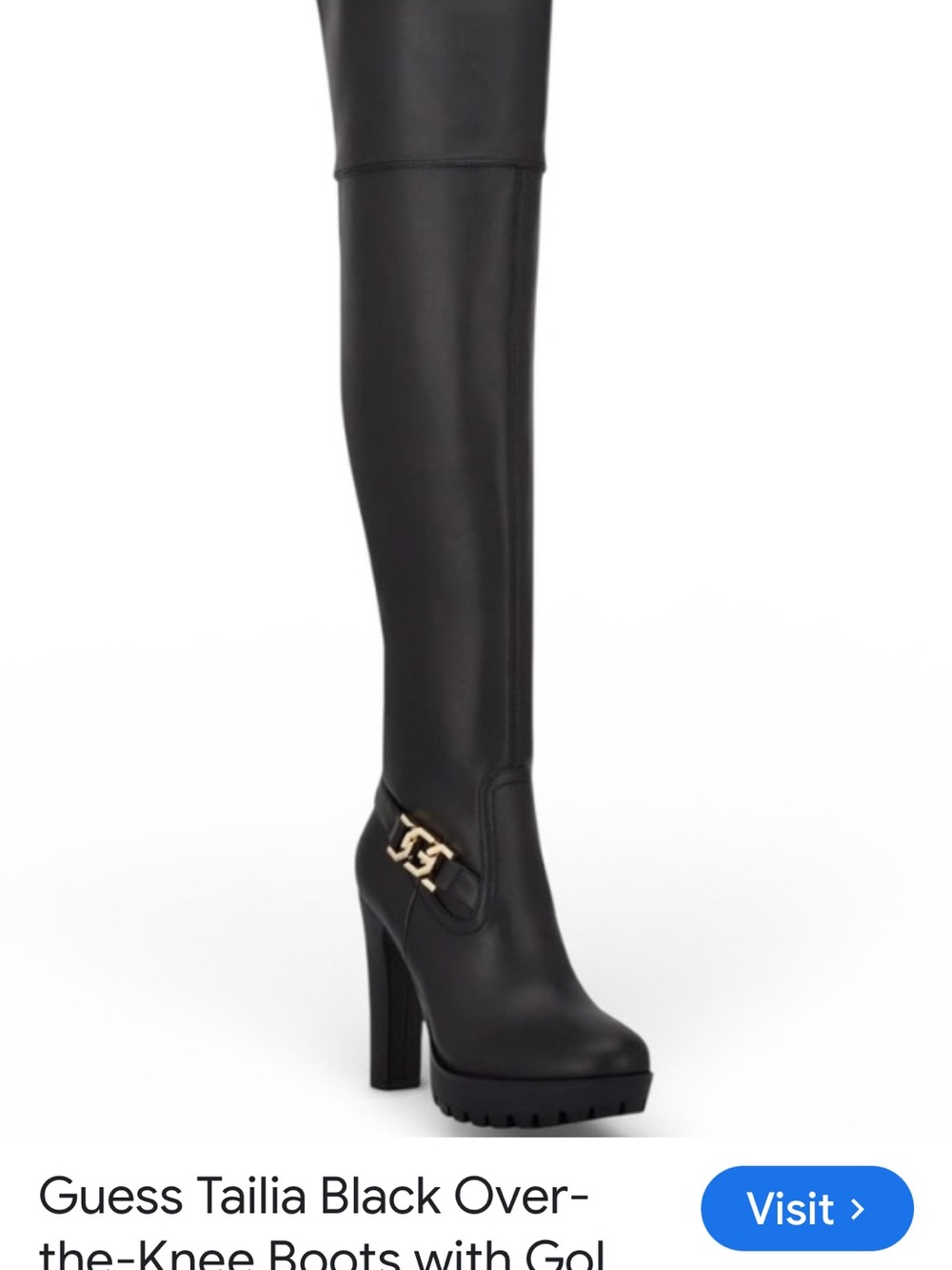Guess Black Over-the-Knee Boots with Gold Chain Accent